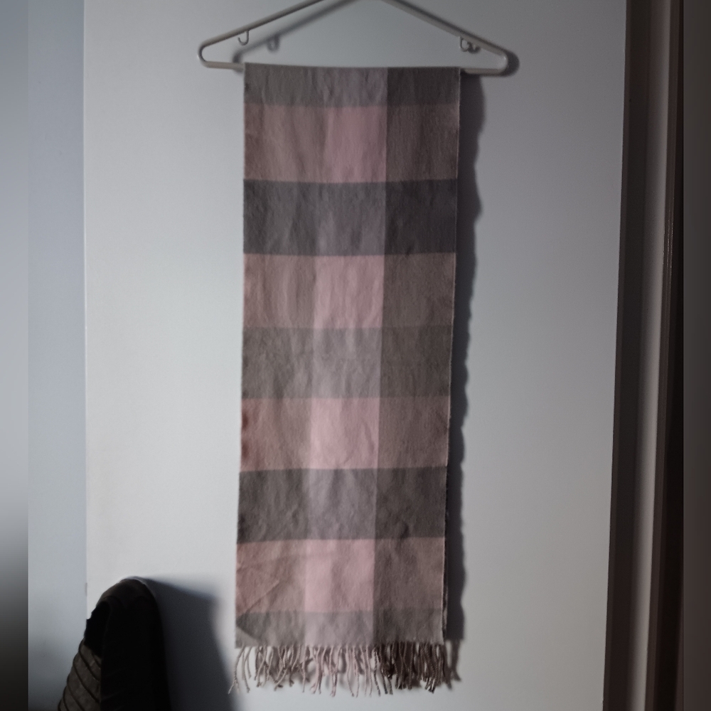 100% Cashmere Pink & Taupe Check Scsrf Made In Scotland